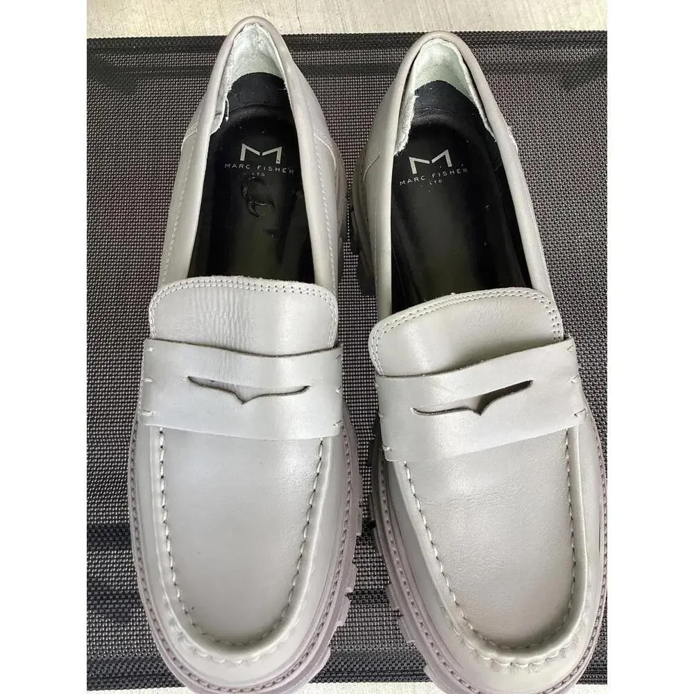 Marc Fisher LTD Morris Loafers 9M‎ • Gray Leather Chunky Sole Slip-On Shoes
